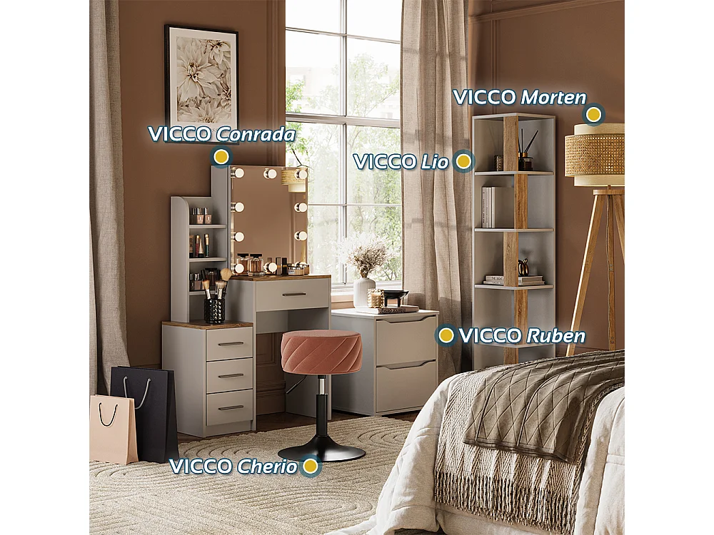 Vanity table white/sonoma 80x36x131.6 conrada