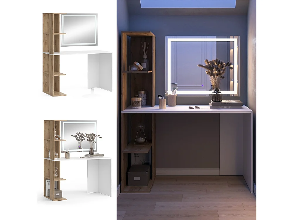 Coiffeuse blanc/sonoma 122.2x55.2x75.8 tower