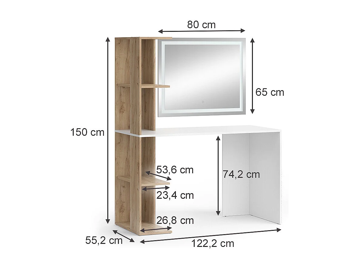 Coiffeuse blanc/sonoma 122.2x55.2x75.8 tower
