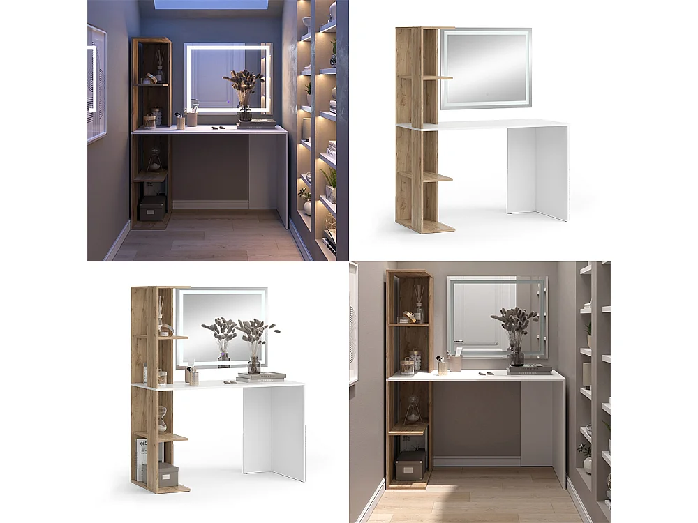 Coiffeuse blanc/sonoma 122.2x55.2x75.8 tower