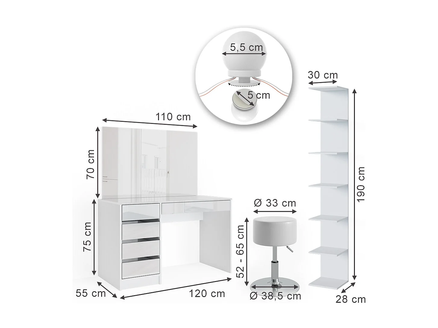 Tocador blanco 120x55x75 sherry