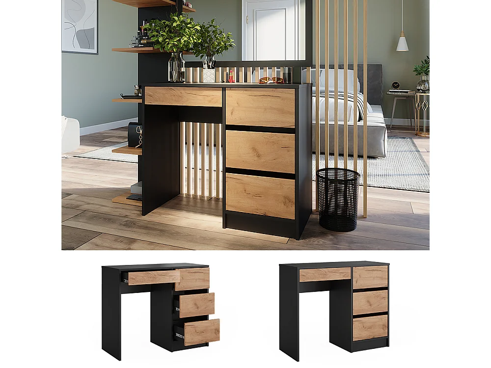 Coiffeuse anthracite/chêne doré 90x40x75 sherry