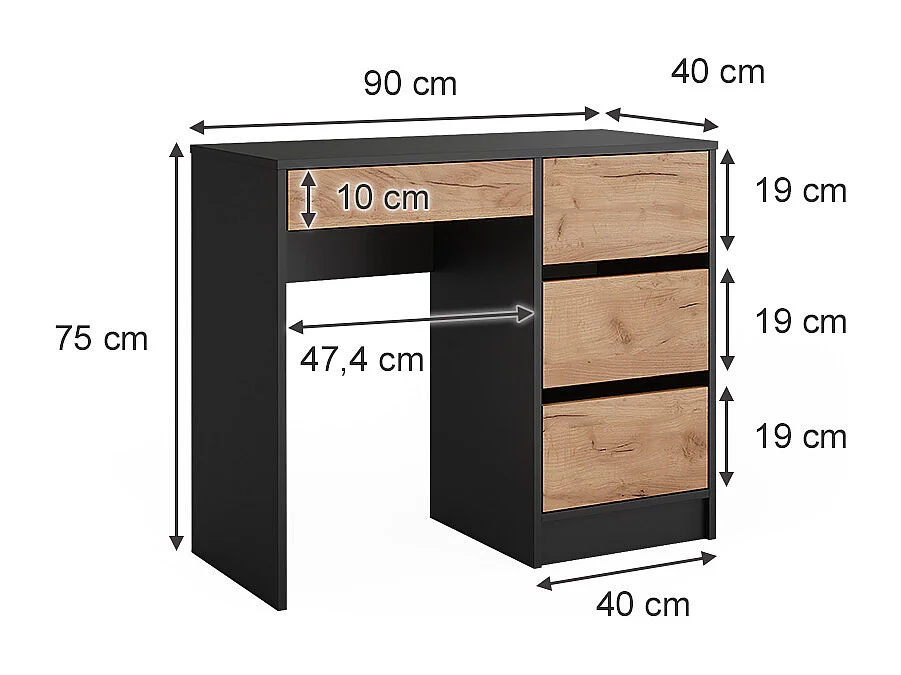 Dressing table anthracite/golden oak 90x40x75 sherry