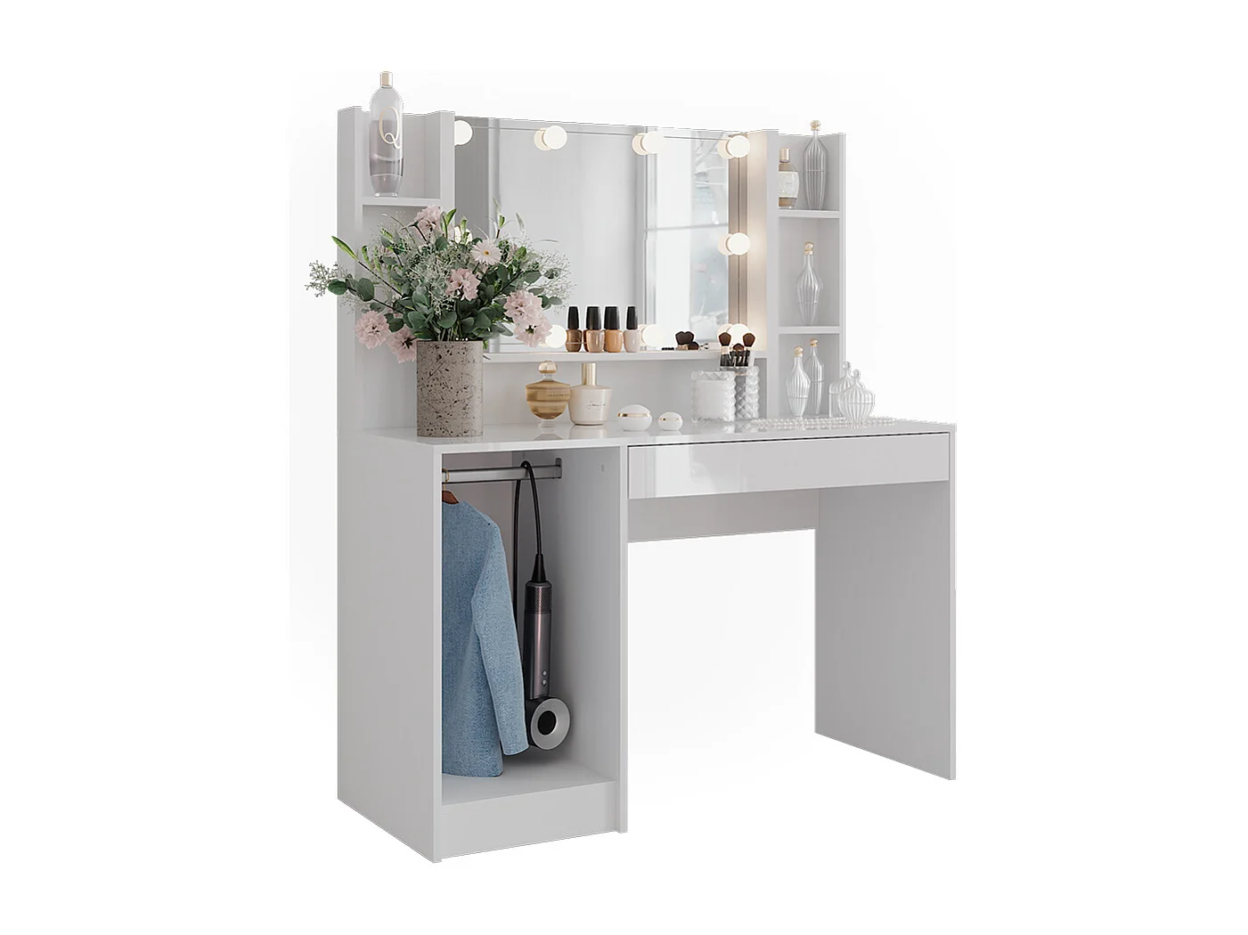 Schminktisch weiß/weiß hochglanz 119.8x50.1x76 sherry