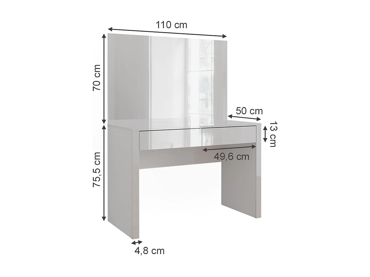 Coiffeuse blanc brillant/blanc 110x50x75.5 annabelle