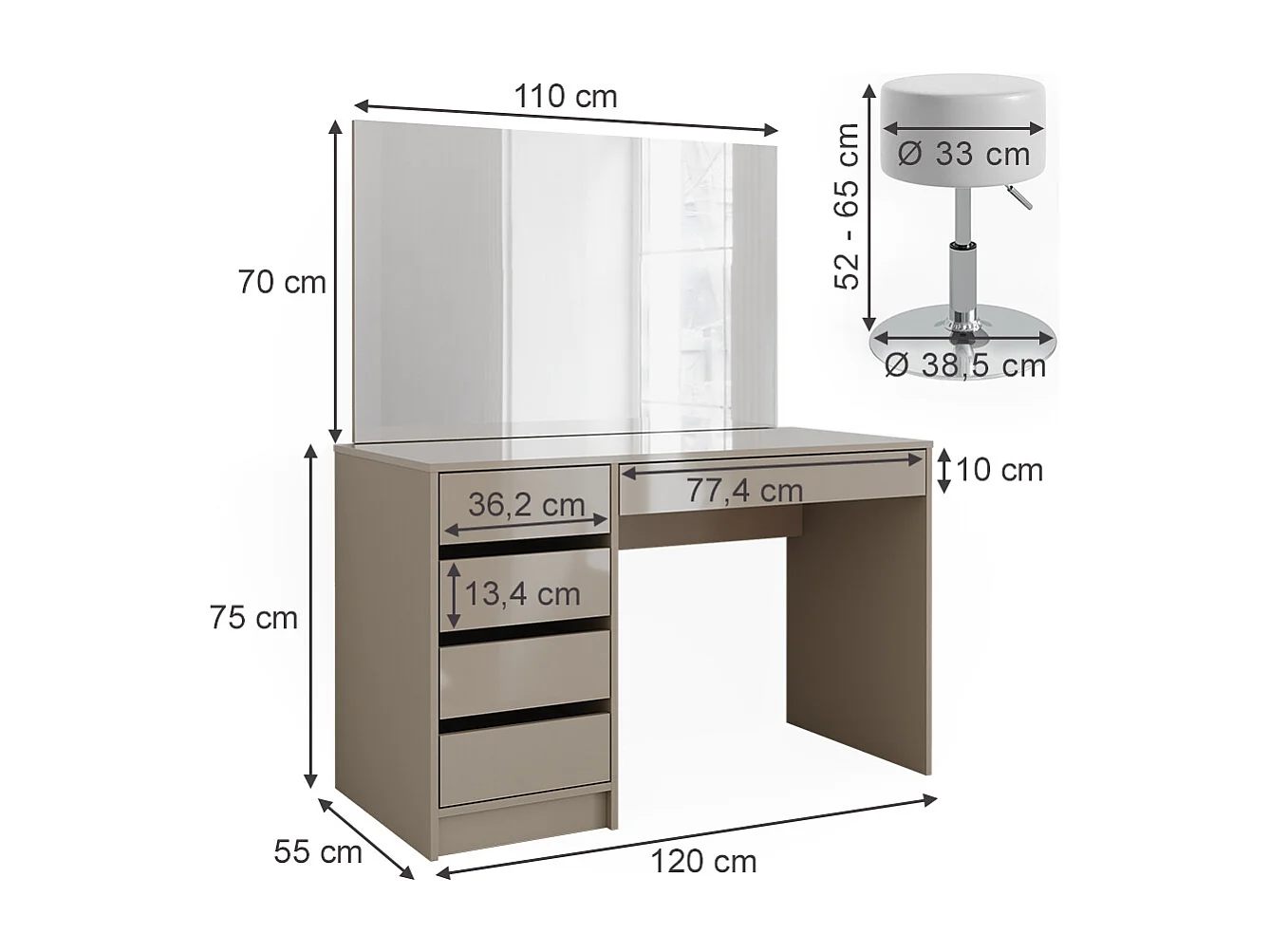 Coiffeuse grège 120x55x75 sherry