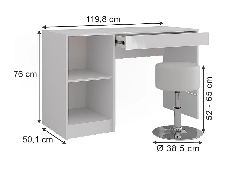 Schminktisch weiß/weiß hochglanz 119.8x50.1x76 sherry