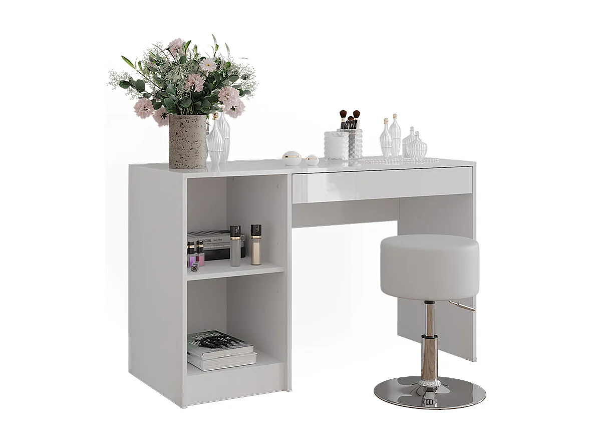 Schminktisch weiß/weiß hochglanz 119.8x50.1x76 sherry