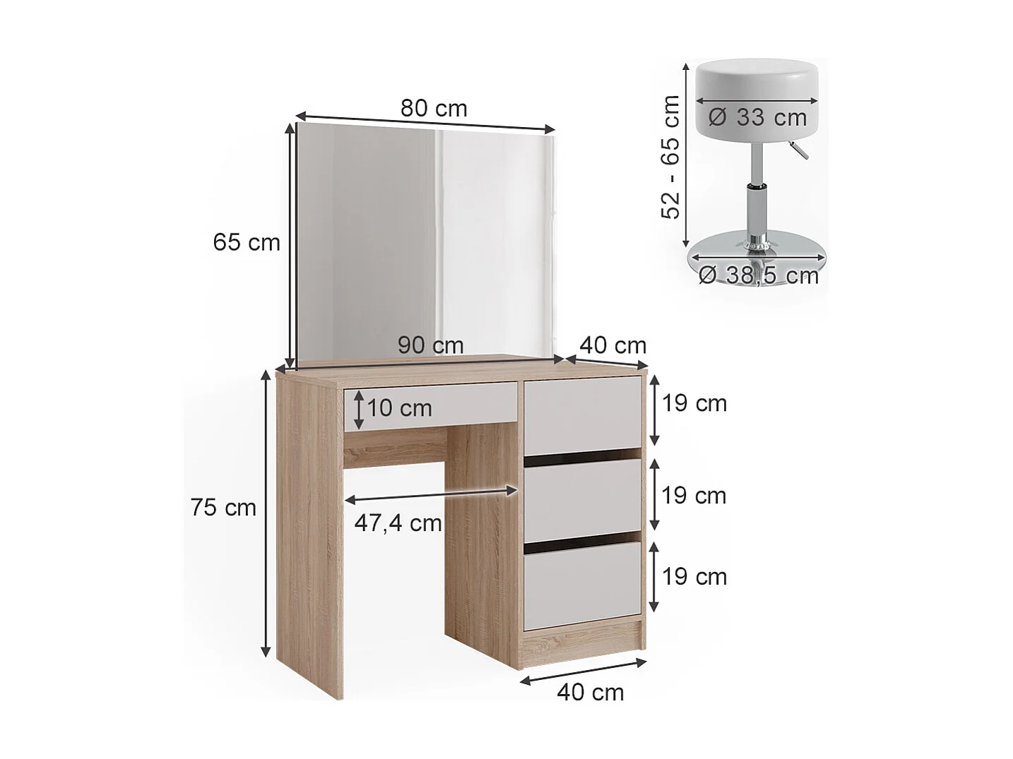 Coiffeuse sonoma 90x40x75 sherry
