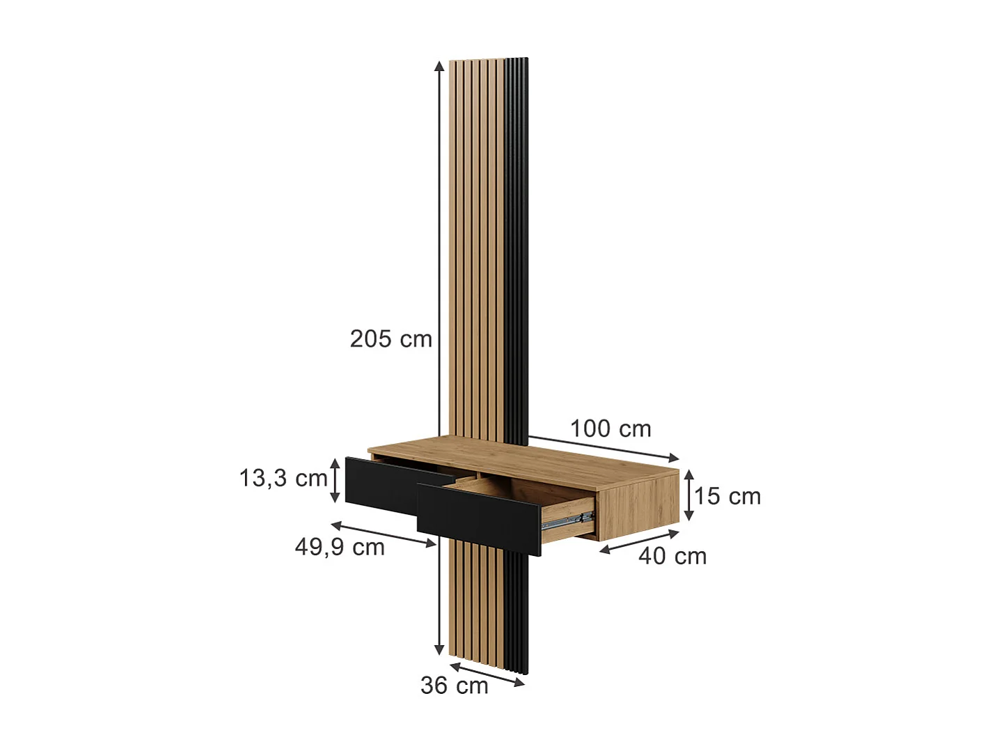 Coiffeuse chêne/noir 100x40x205 melina