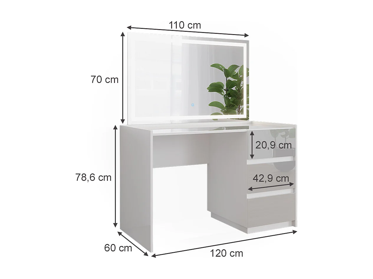 Tocador blanco alto brillo 120x60x78.6 marla