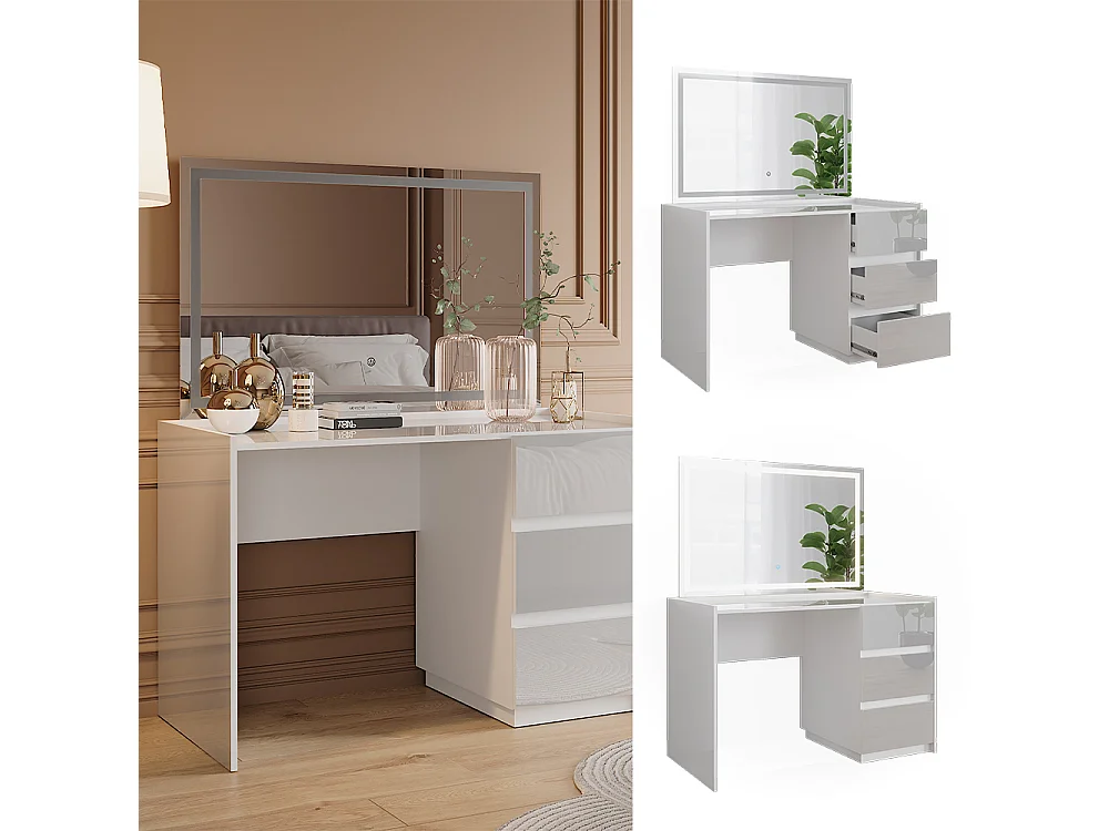 Coiffeuse blanc haute brillance 120x60x78.6 marla