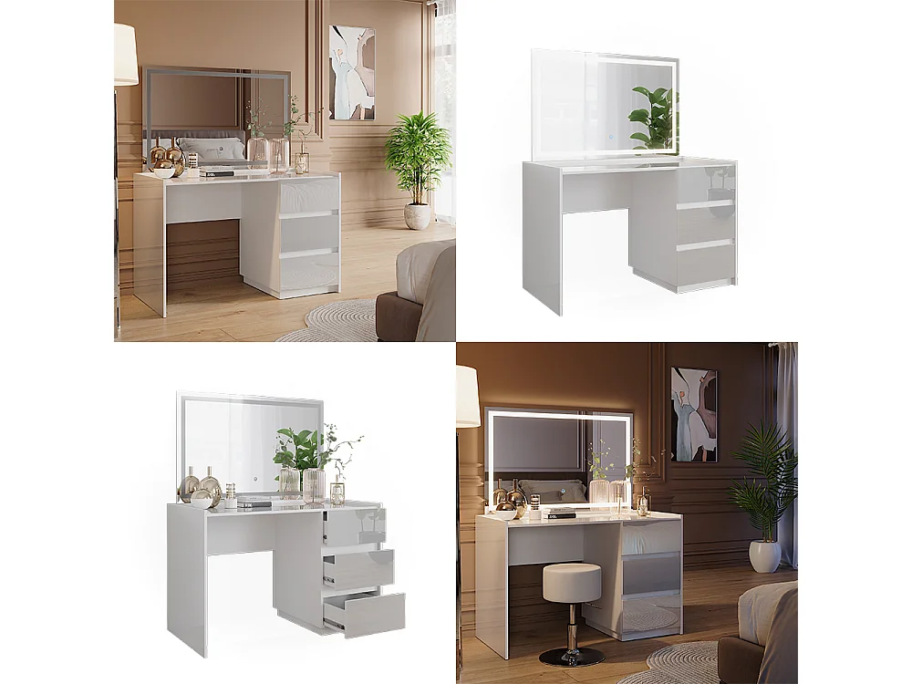 Coiffeuse blanc haute brillance 120x60x78.6 marla