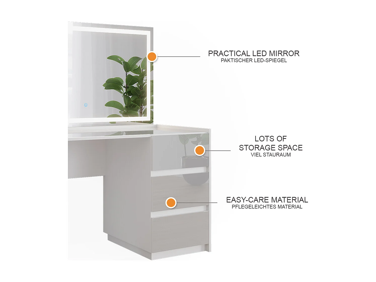 Coiffeuse blanc haute brillance 120x60x78.6 marla