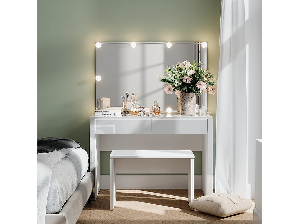 Dressing table white high gloss / white 110x50x75.5 annabelle