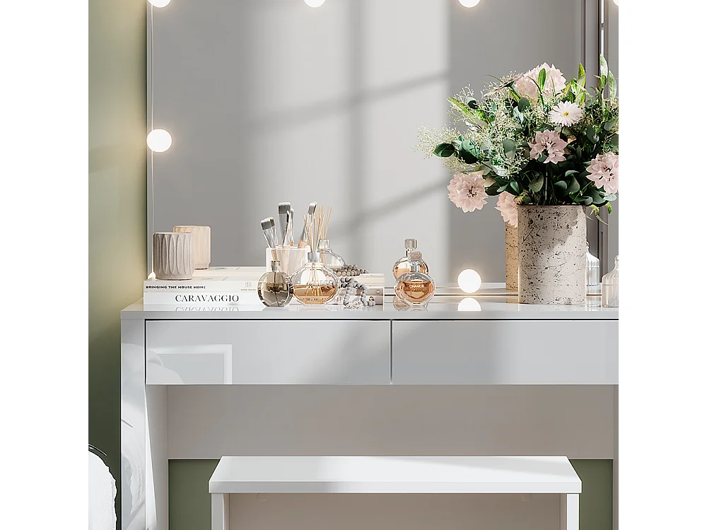 Dressing table white high gloss / white 110x50x75.5 annabelle