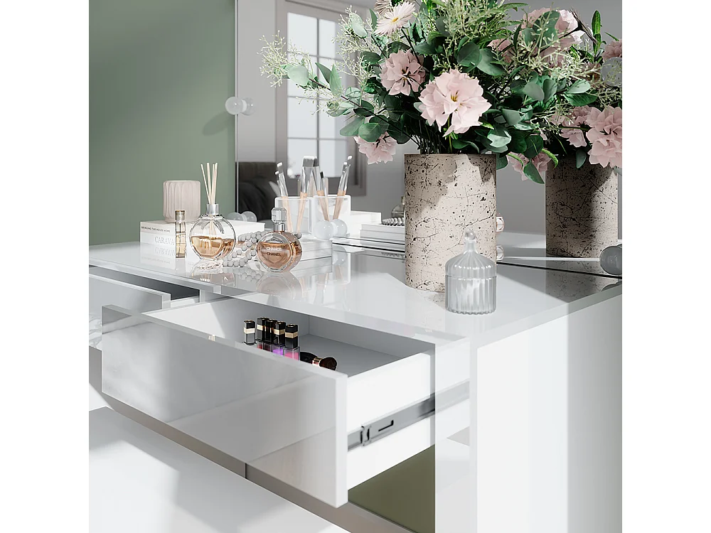 Dressing table white high gloss / white 110x50x75.5 annabelle