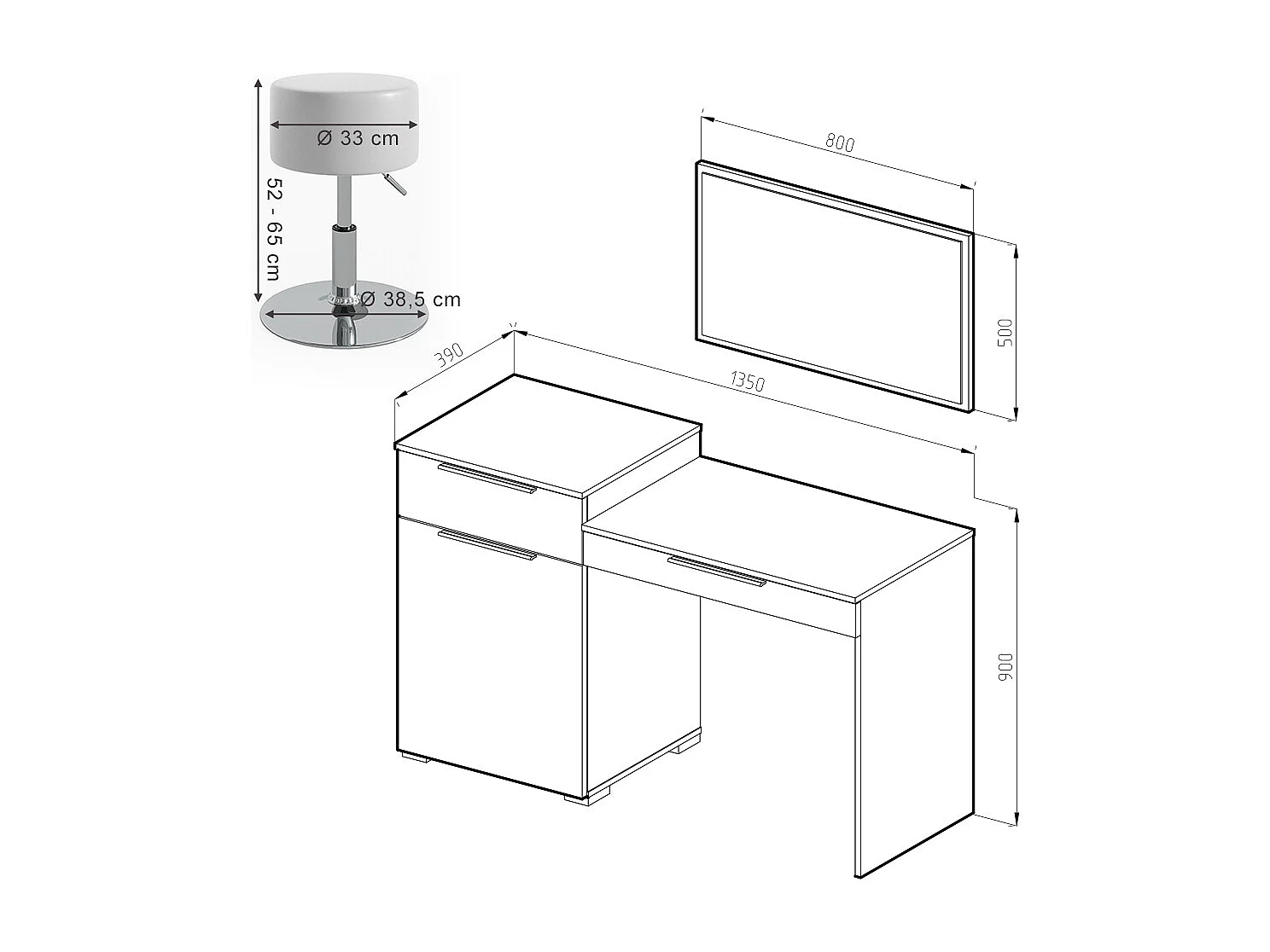 Schminktisch weiß 135x39x90 lilli