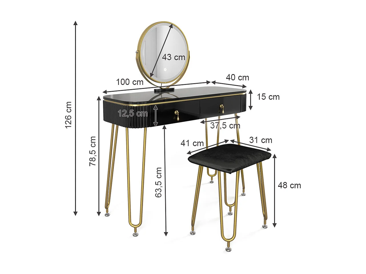 Coiffeuse noir 100x40x126 grace