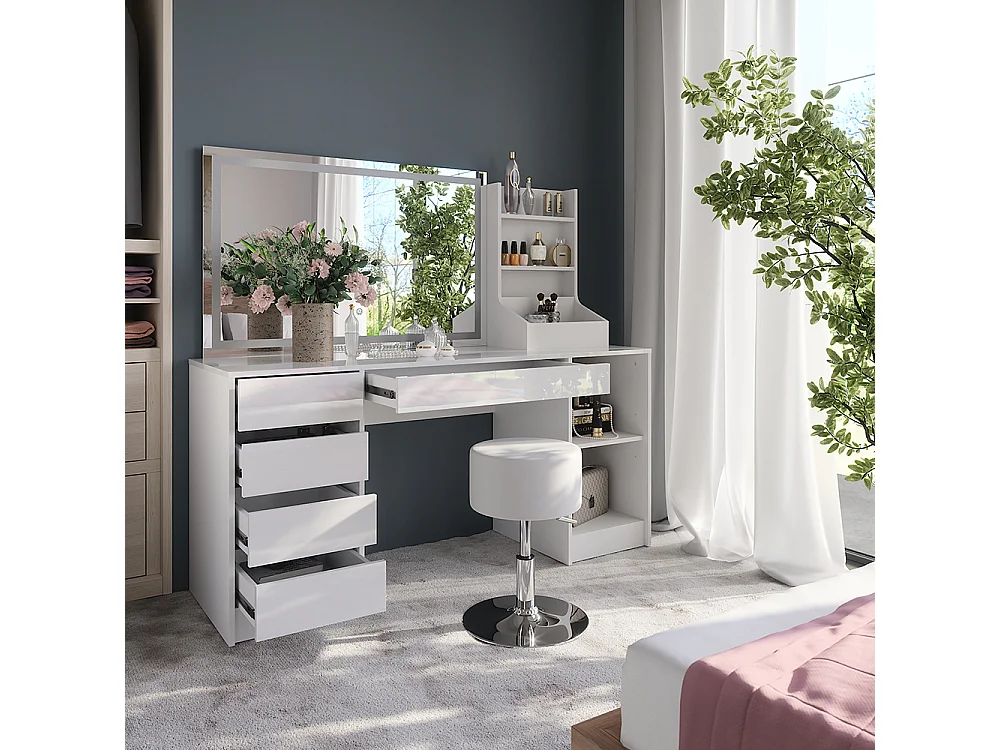 Vanity table white/white high gloss 158.2x50.1x76 sherry