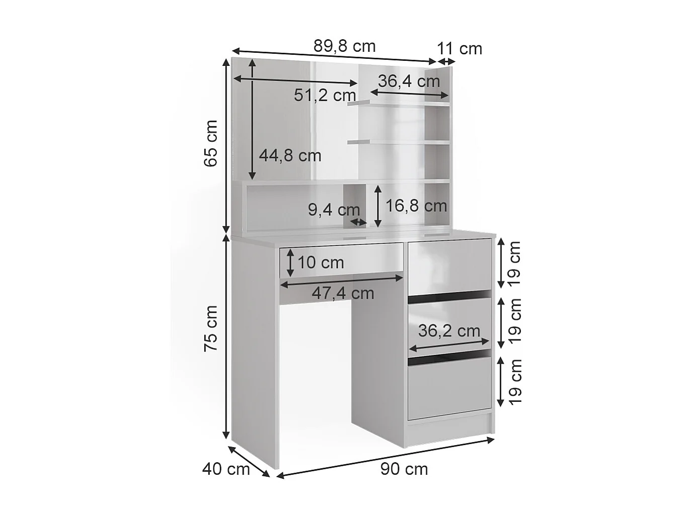 Coiffeuse blanc 80x40x127.4 sherry