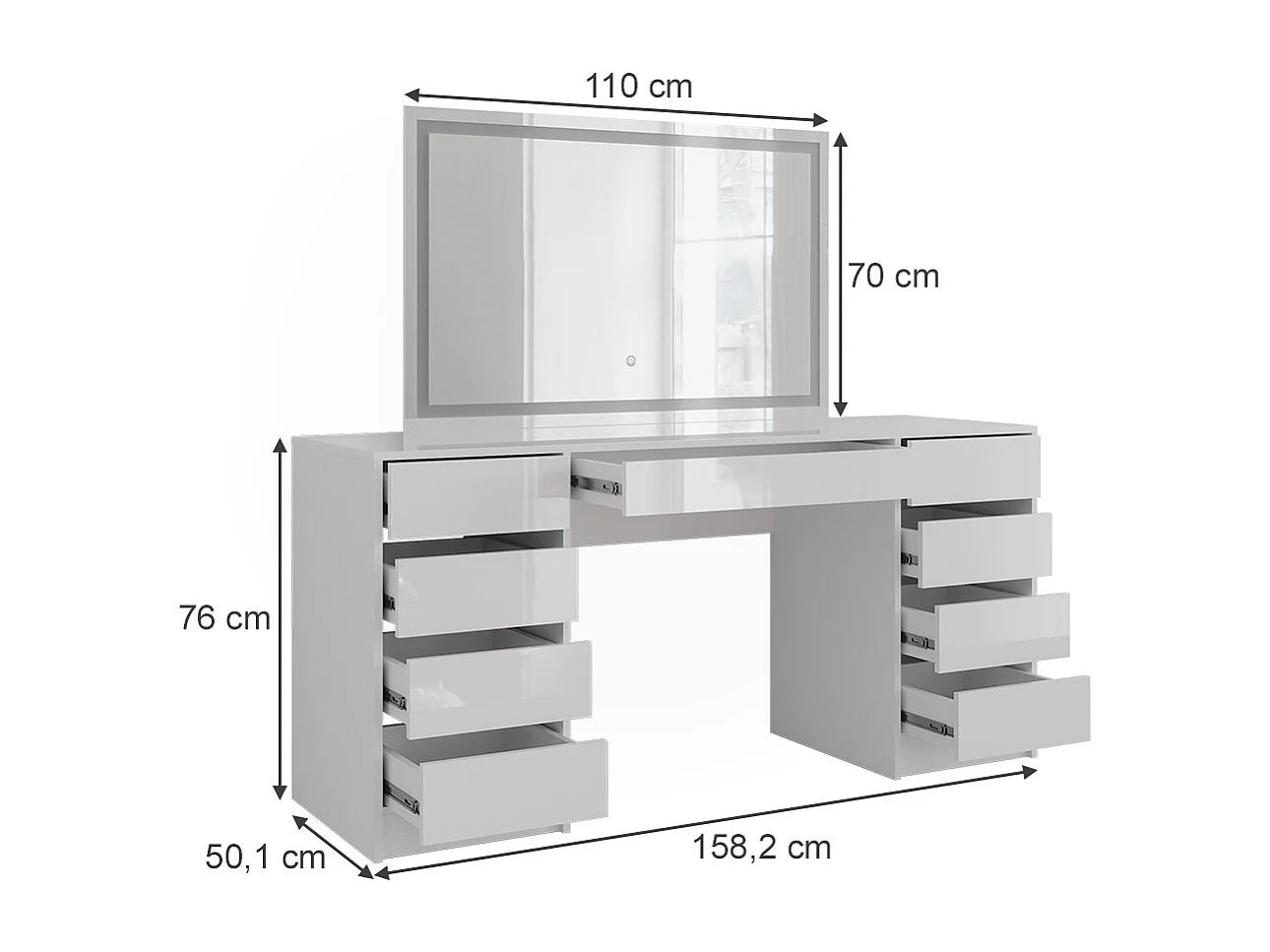 Vanity table white/white high gloss 158.2x50.1x76 sherry