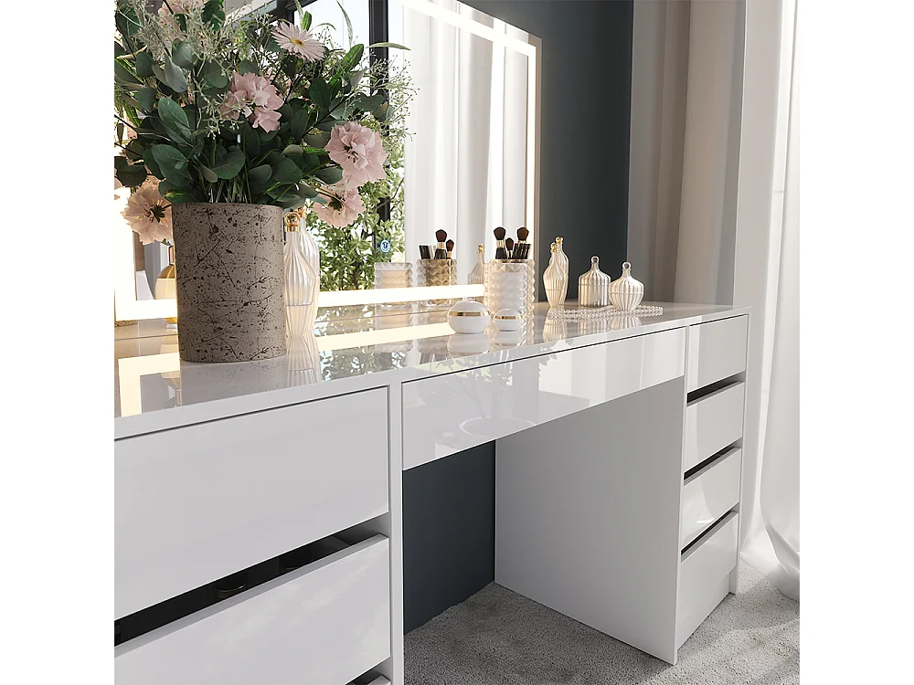 Vanity table white/white high gloss 158.2x50.1x76 sherry