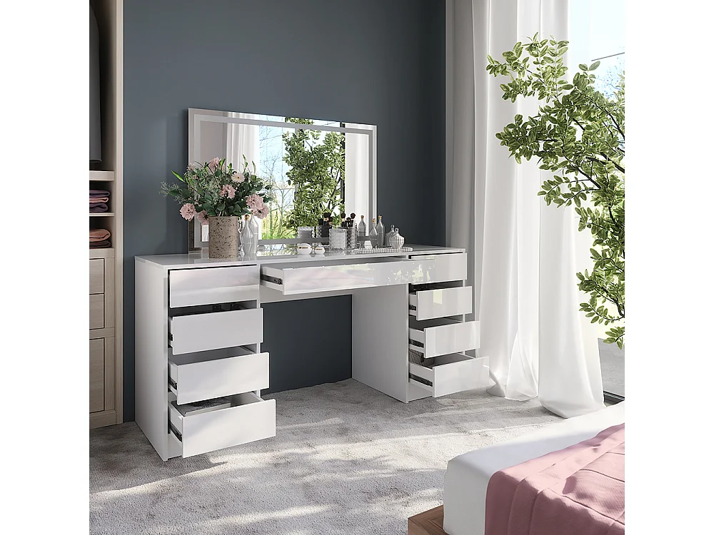 Vanity table white/white high gloss 158.2x50.1x76 sherry