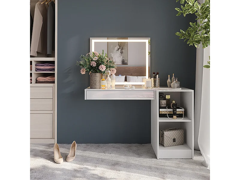 Schminktisch weiß/weiß hochglanz 120x50.1x76 sherry