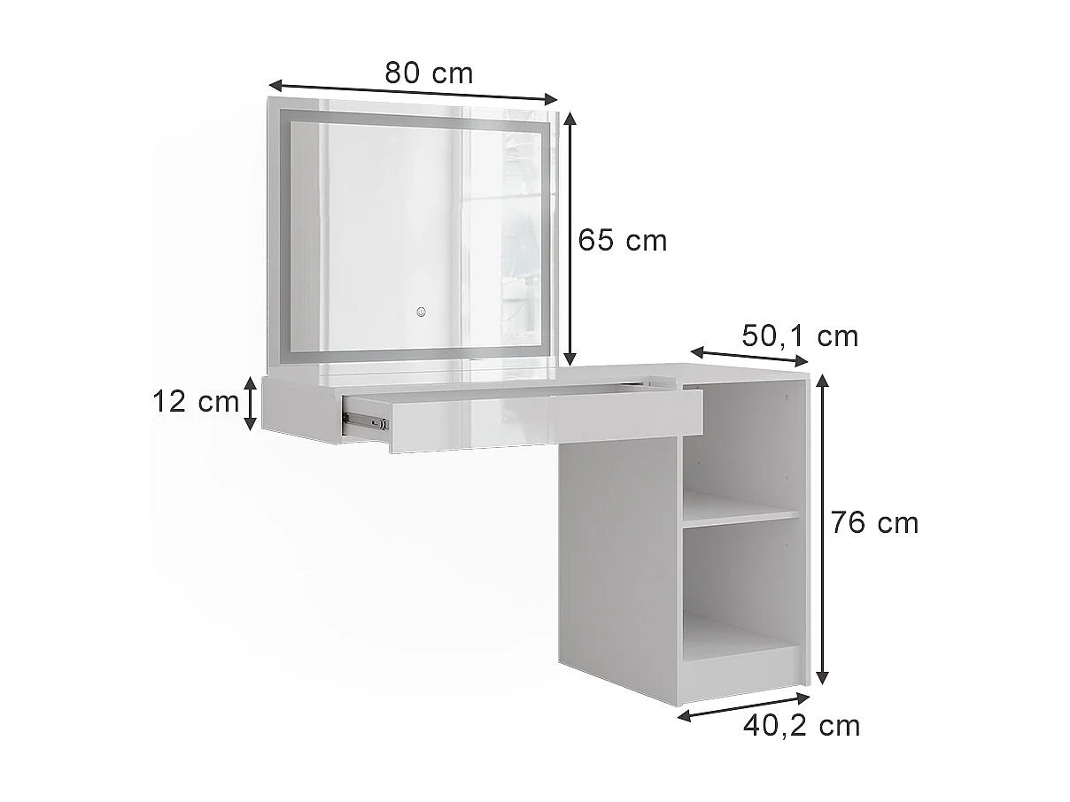 Schminktisch weiß/weiß hochglanz 120x50.1x76 sherry