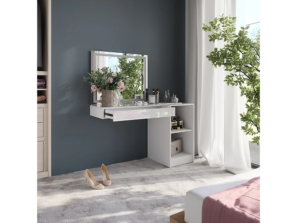 Schminktisch weiß/weiß hochglanz 120x50.1x76 sherry