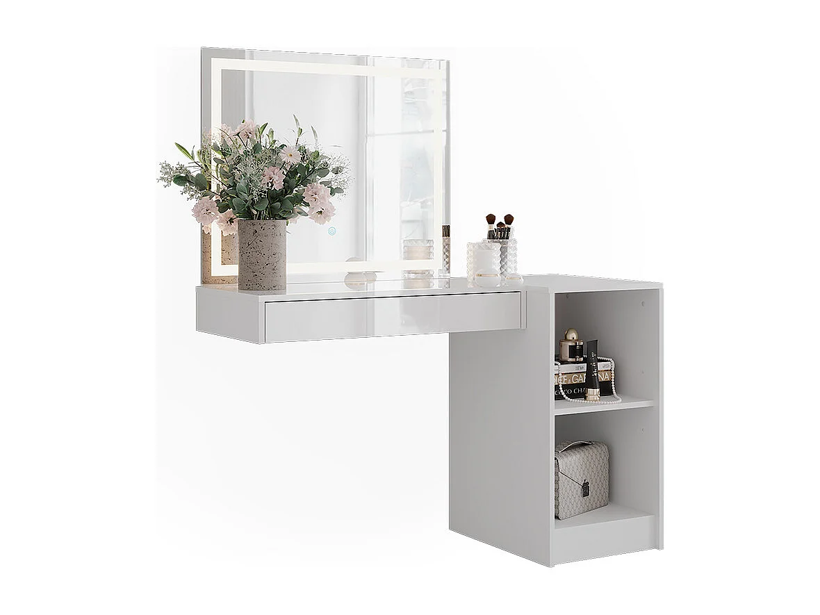 Schminktisch weiß/weiß hochglanz 120x50.1x76 sherry