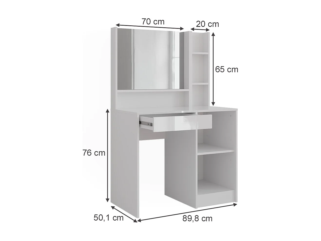 Vanity table white/white high gloss 89.8x50.1x76 sherry