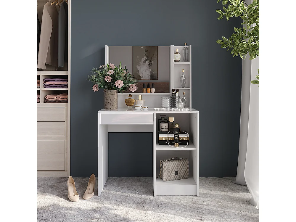 Vanity table white/white high gloss 89.8x50.1x76 sherry