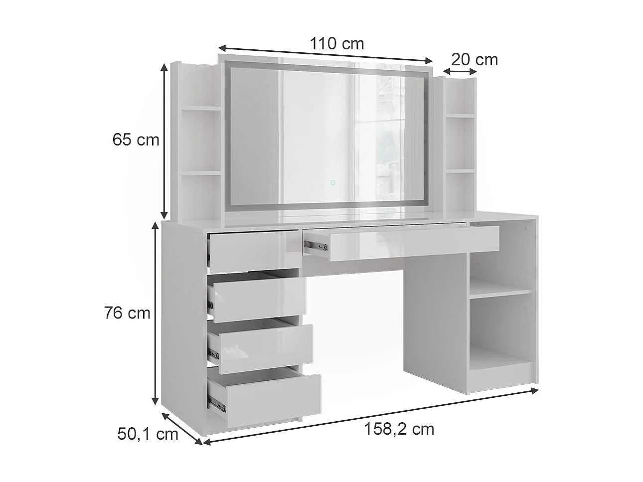 Kaptafel met licht wit/wit hoogglans 158.2x50.1x76 sherry