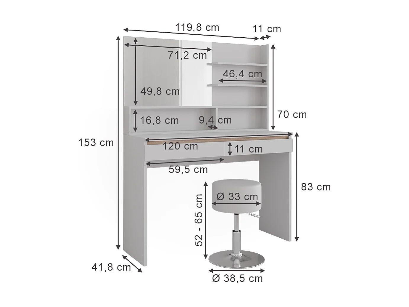 Tocador blanco 120x41.8x83 emma