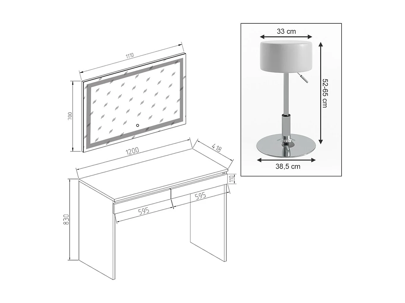 Coiffeuse blanc 120x41.8x83 emma