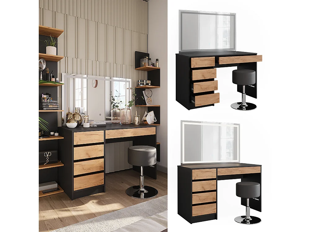 Dressing table anthracite/golden oak 120x55x75 sherry
