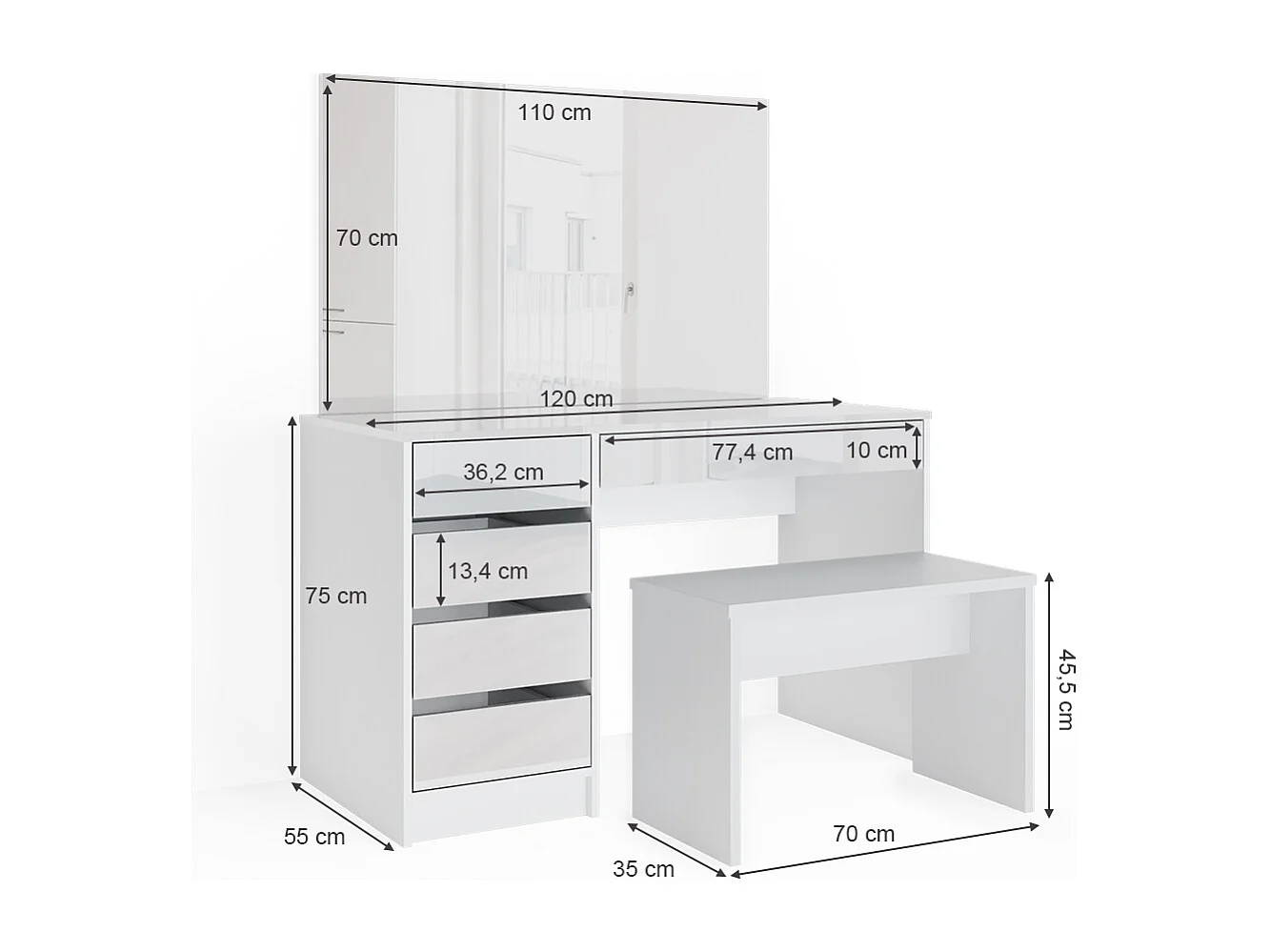 Vanity table white 120x55x75 sherry