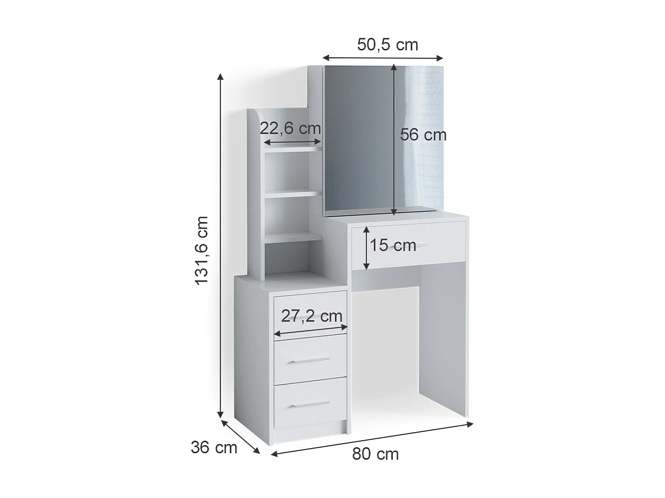 Schminktisch weiß 36x80x131.6 conrada