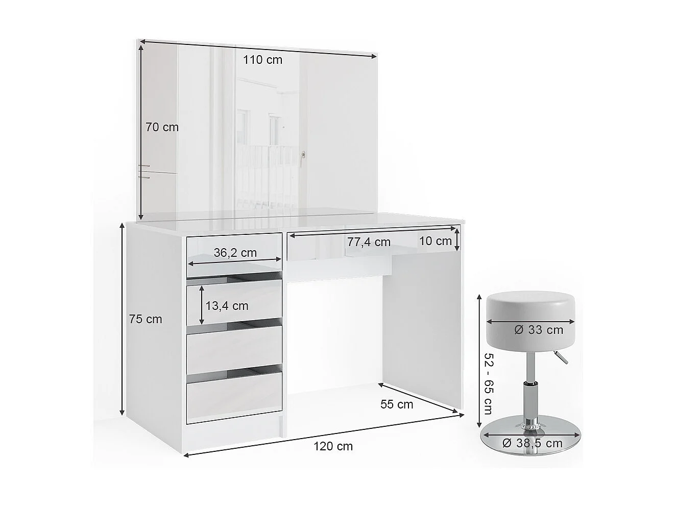 Tocador blanco 120x55x75 sherry
