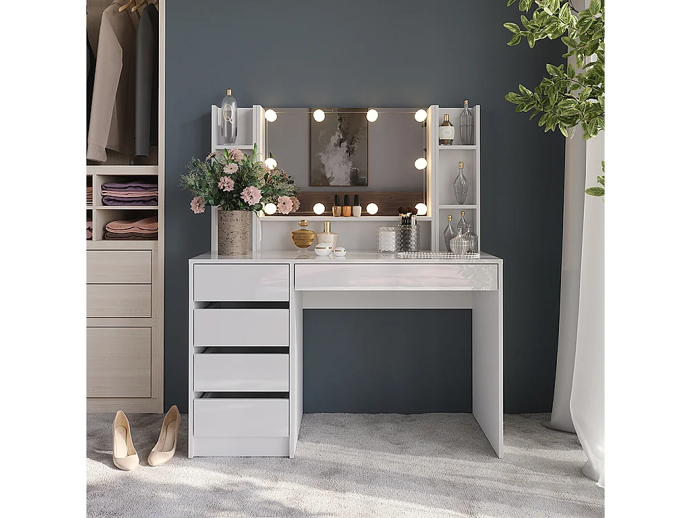 Vanity table white/white high gloss 119.8x50.1x76 sherry