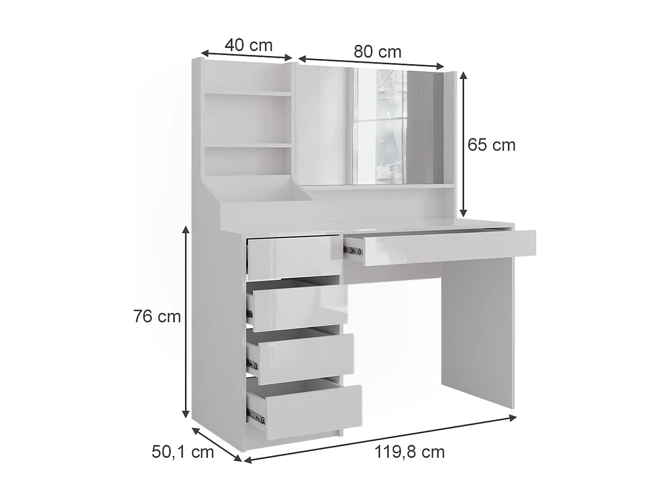 Vanity table white/white high gloss 119.8x50.1x76 sherry
