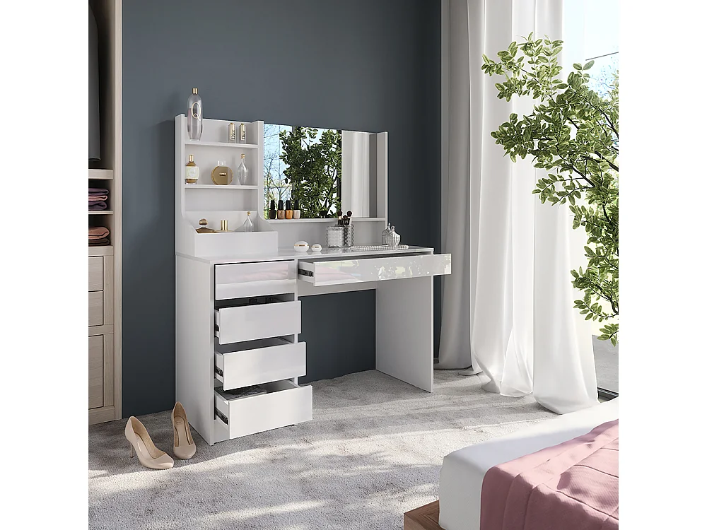 Vanity table white/white high gloss 119.8x50.1x76 sherry