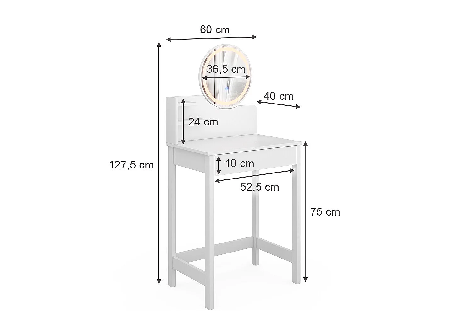 Frisørbord hvid 60x40x127.5 surrey