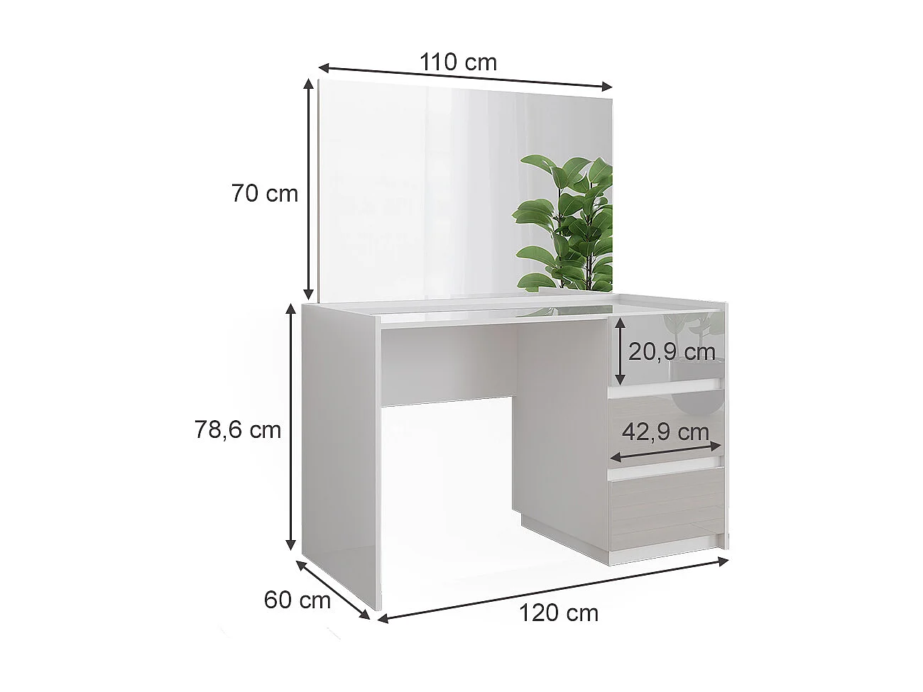 Coiffeuse blanc haute brillance 120x60x78.6 marla