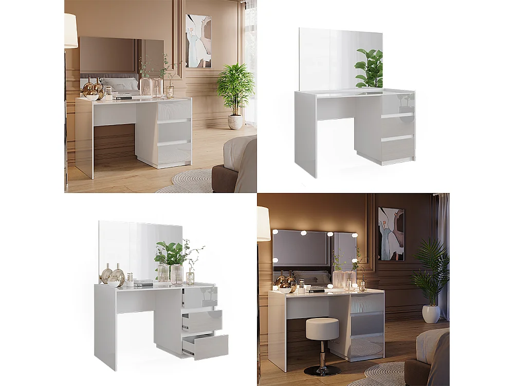 Coiffeuse blanc haute brillance 120x60x78.6 marla