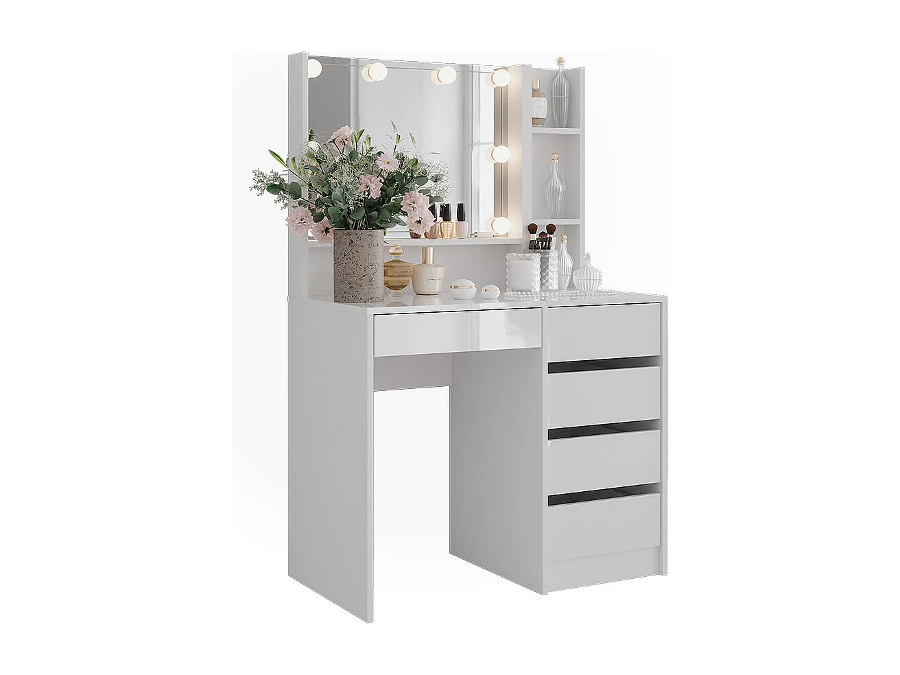 Schminktisch weiß/weiß hochglanz 89.8x50.1x76 sherry