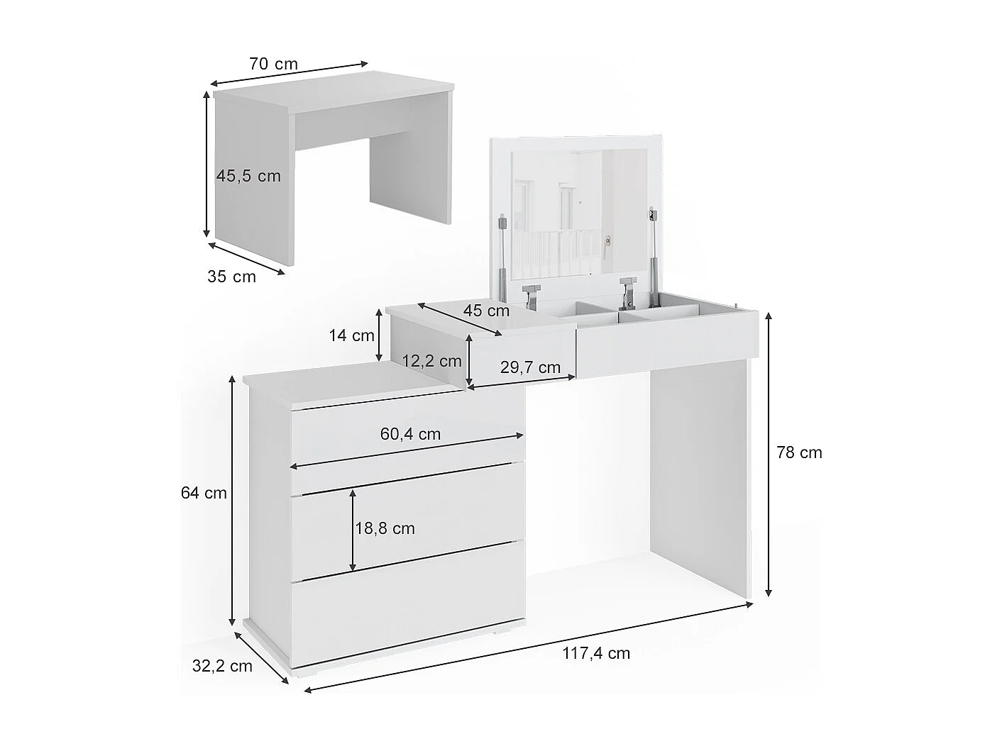 Tocador blanco 117.4x45x78 lotos