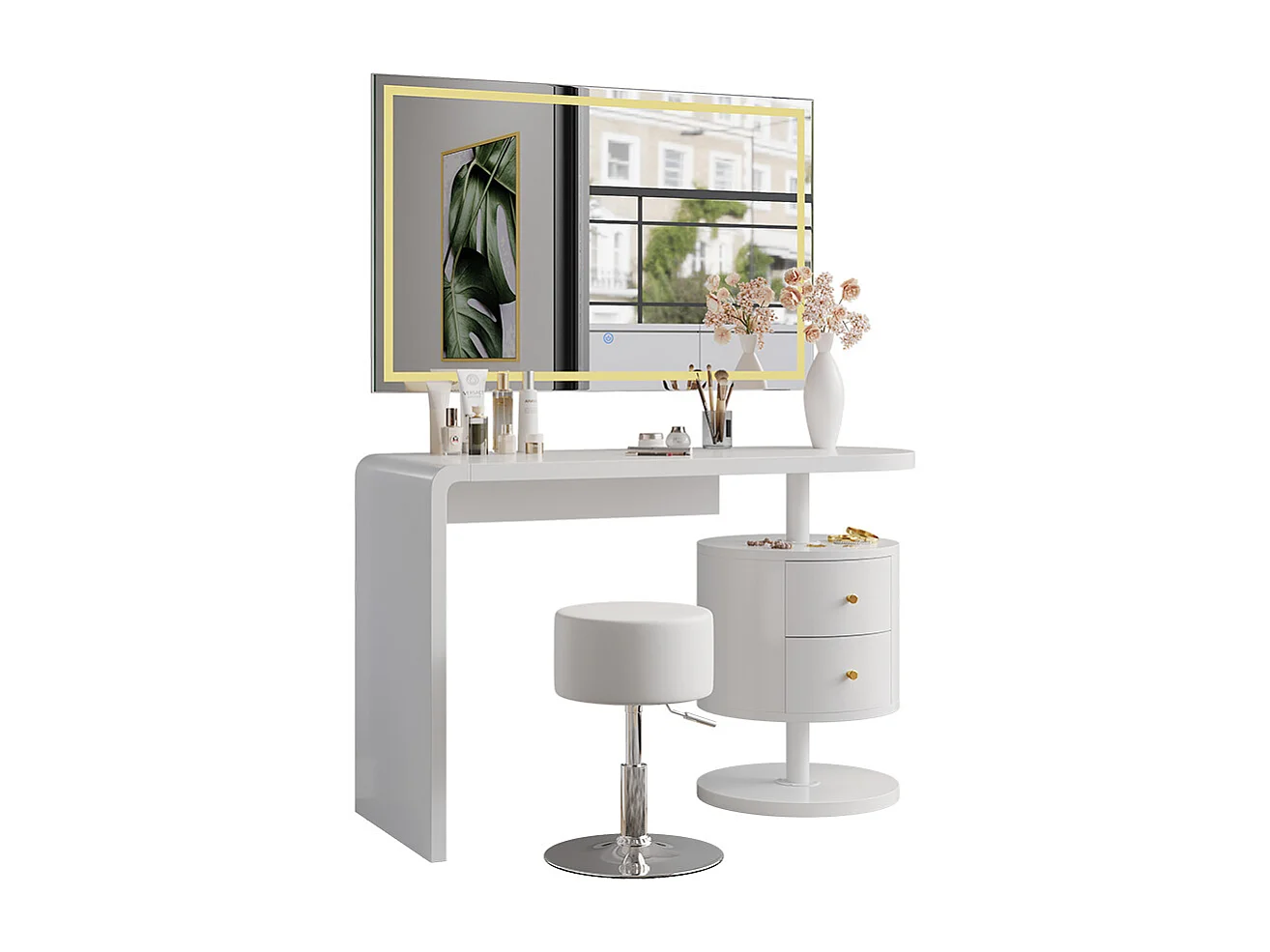 Kaptafel set met kruk wit 120x50x76 lara